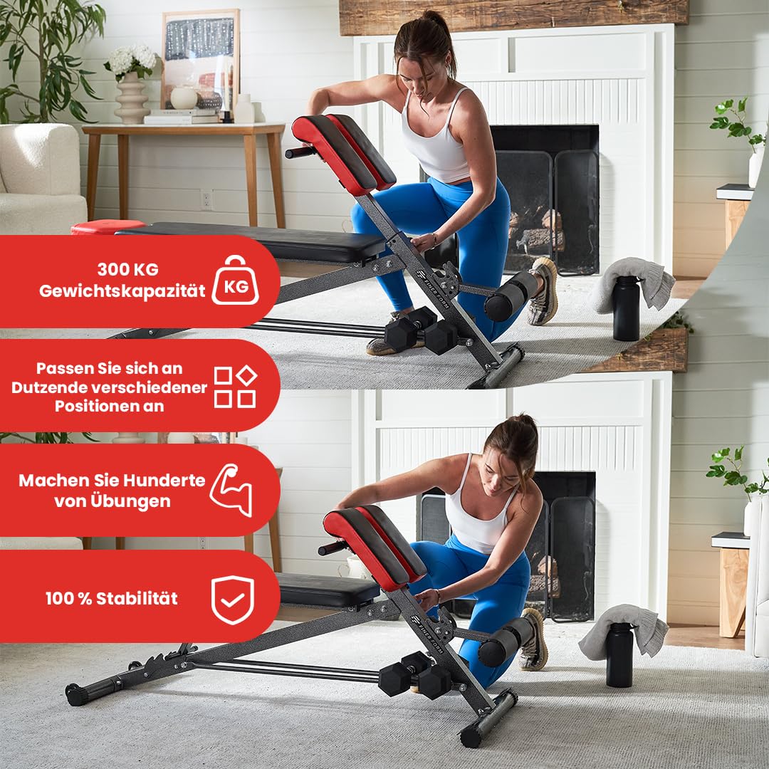 FF Finer Form Multifunktionale Hantelbank für Ganzkörpertraining - Hyper Rückenverlängerung, Römischer Stuhl, verstellbare Bauchmuskelbank, Schrägbank, Flachbank
